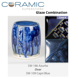 Azurite SW-186 over Capri Blue SW-109 Stoneware Combination Azurite SW-186 over Capri Blue SW-109 Stoneware Combination